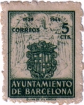 Sellos de Europa - Espa�a -  Barcelona. Escudo nacional y de la ciudad 1944