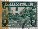 Stamps : America : Peru :  Histórica higuera que plantó Pizarro. Palacio de gobierno. Lima
