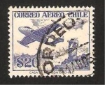Stamps Chile -  avion sobrevolando la isla de pascua