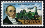 Stamps Spain -  125 Aniv.º  del Ferrocarril Barcelona-Mataró. M. Biada y locomotora.