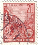 Stamps Germany -  Avenida Stalin en Berlín.