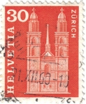 Stamps Switzerland -  El Grossmünster. la gran catedral. Zurich