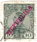 Stamps : Europe : Portugal :  Manuel II con sobrecarga de República