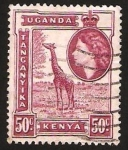 Sellos del Mundo : Africa : Kenya : Kenya Uganda Tanganyika, elizabeth II y jirafa