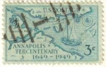 Sellos de America - Estados Unidos -  USA 1949 Scott 984 Sello Mapa Cent. Annapolis Barco usado Estados Unidos Etats Unis