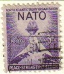Stamps United States -  USA 1952 Scott 1008 Sello NATO OTAN Antorcha de la Libertad y Globo usado