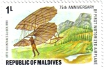 Stamps : Asia : Maldives :  75 aniversario del primer avión motorizado