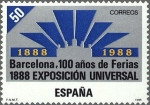 Stamps Spain -  ESPAÑA 1988 2951 Sello Nuevo Cent. Expo Universal Barcelona Alegoría Palacio