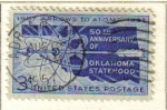 Stamps United States -  USA 1957 Scott 1092 Sello Mapa de Oklahoma, Flecha y Diagrama Atomo usado