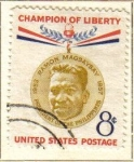 Stamps United States -  USA 1957 Scott 1096 Sello Campeones de la Libertad. Ramon Magsaysay Presidente Filipino usado