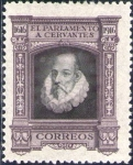 Stamps Spain -  ESPAÑA 1916 FR14 Sello Nuevo Centenario Muerte Cervantes Retrato oleo de Juan de Jauregui
