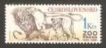 Stamps Czechoslovakia -  zoo de praga, leones