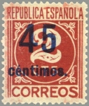 Sellos de Europa - Espa�a -  ESPAÑA 1938 744 Sello Nuevo Habilitado con nuevo valor Cifras 2c