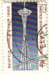 Sellos de America - Estados Unidos -  USA 1962 Scott 1196 Sello Feria Mundial de Seatle Space Needle And Monorail usado