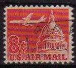 Sellos del Mundo : America : Estados_Unidos : USA 1962 Scott C64 Sello Air Mail Avion sobrevolando Capitolio usado Estados Unidos Etats Unis 