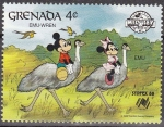 Sellos del Mundo : America : Granada : Granada 1988 Scott1641 Sello ** Disney SYDPEX Australia Camping Mickey y Minnie en Emu y Emu-Wren