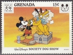 Stamps : America : Grenada :  Grenada 1994 Scott2368 Sello Nuevo Disney Año del Perro Mickey empolvado a Pluto 15c