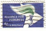 Sellos del Mundo : America : United_States : USA 1963 Scott 1234 Sello Aniversario Alianza para el Progreso Emblema usado