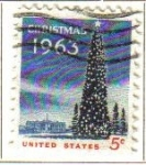 Stamps United States -  USA 1963 Scott 1240 Sello Christmas Arbol y Casa Blanca Navidad usado