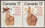Stamps Canada -  CANADA 1979 Scott 815/6 Sellos Nuevos Codigo Postal MNH Cinta alrededor dedo mujeres y cordon hombre