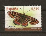 Stamps : Europe : Spain :  Mariposa Euphydryas Aurinia.