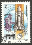 Stamps : Europe : Hungary :  25 anivº de la navegación espacial, nave columbia