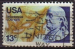 Stamps United States -  USA 1976 Scott 1690 Sello Bicentenario Benjamin Franklin y Mapa Norteamerica 1776