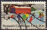 Stamps United States -  USA 1982 Scott 2028 Sello Christmas Navidad niños Jugando en la Nieve Season's Greetings usado