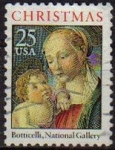 Stamps United States -  USA 1988 Scott 2400 Sello Navidad Christmas Greetings La Virgen y el Niño Botticelli usado