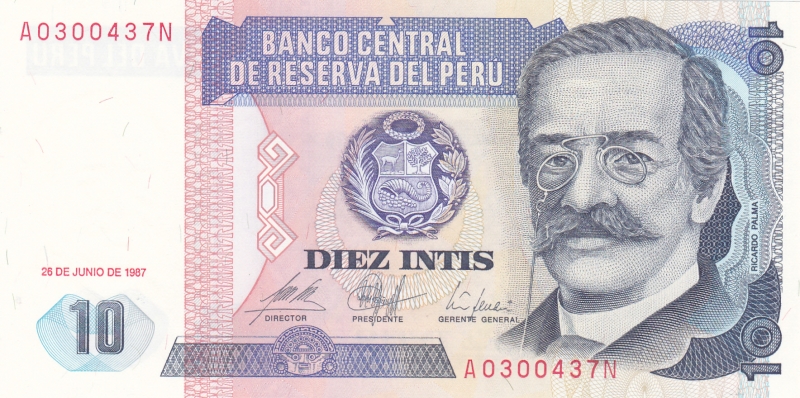 BILLETE DE PERU- Ricardo Palma 26-6-87
