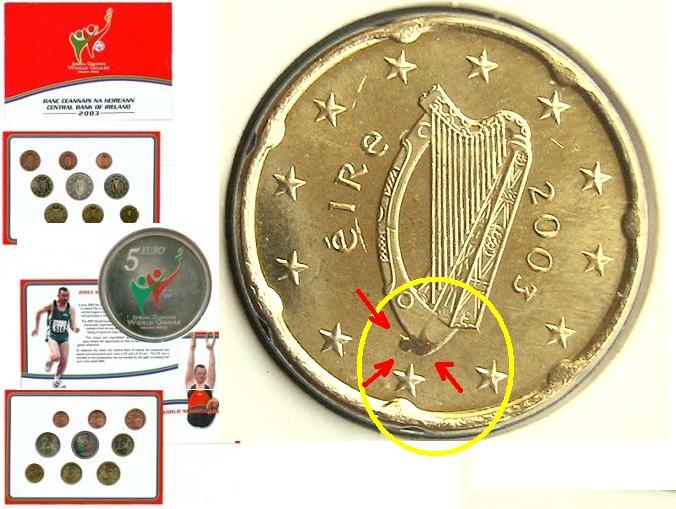 Irlanda 2003- 20 cent. con error en blister