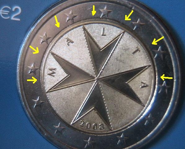 Malta 2008, 2� con error en Blister