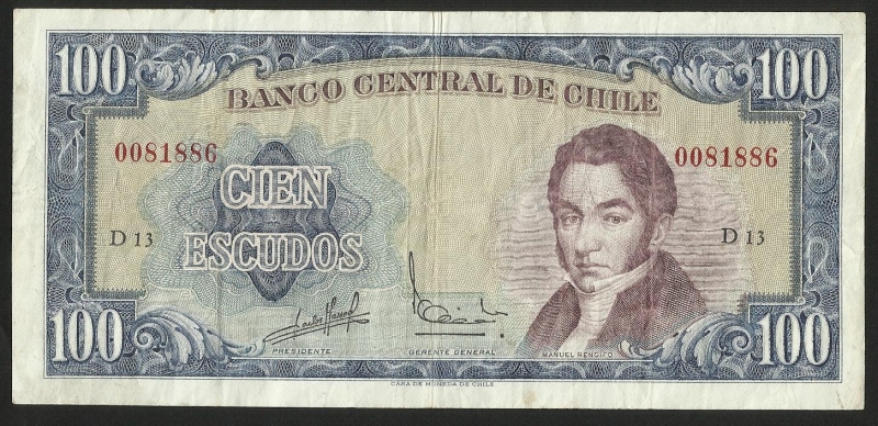 CIEN ESCUDOS - BANCO CENTRAL DE CHILE ( FRONTAL)