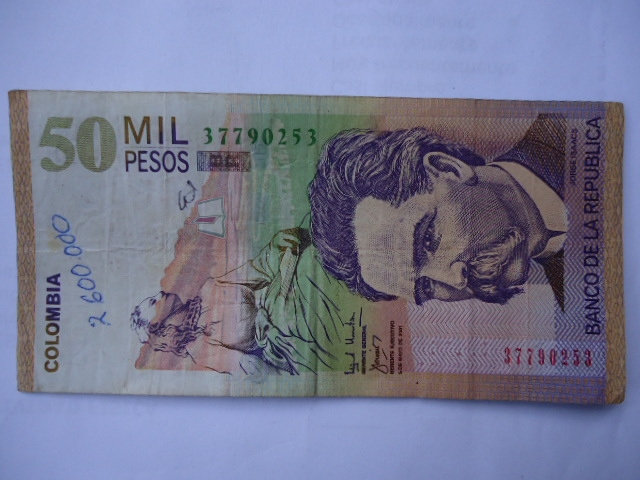 Bco.de la Rep.Cincuenta Mil Pesos-Escrito:Jorge Isacs (Anverso)