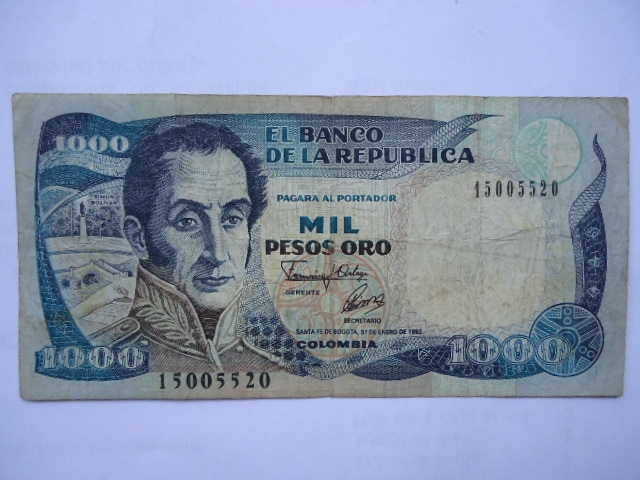 El Banco de la Rep�blica-Mil Pesos-Sim�n Bol�var-(Anverso)