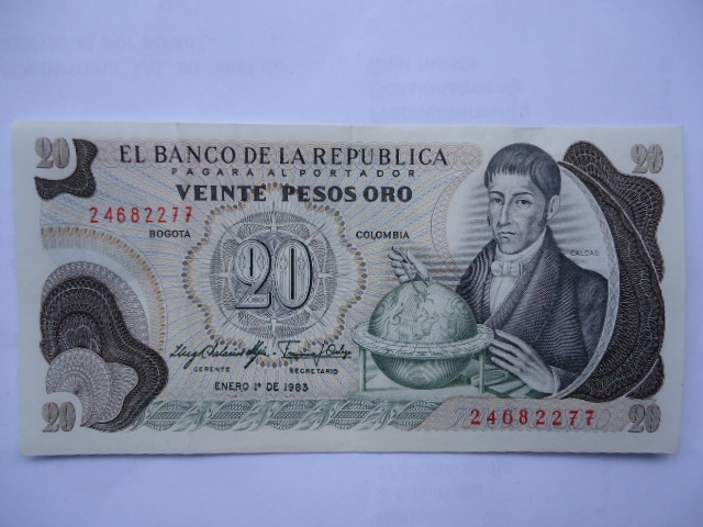 Banco de la Rep�blica-Veinte Pesos-El Sabio: Francisco Jos� de Caldas.(anverso)