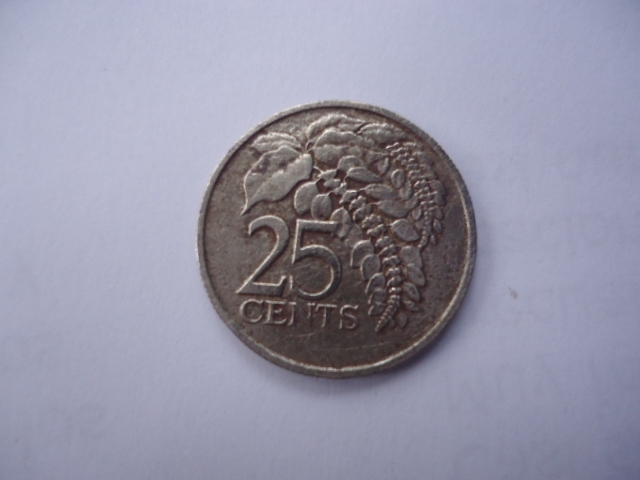 Chaconia, flor Nacional-25 Cents.(anv.)- Rep. of trinidad and Tobago-Escudo de Armas(rev.)