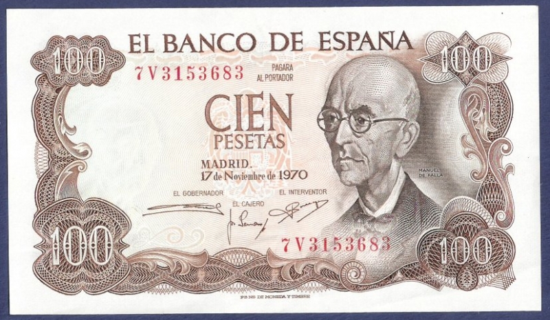 Billete Manuel de Falla 100 ptas serie 7V SC- (2)