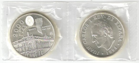 Lote 2 monedas Asamblea FMI-BM 2000 ptas 1994 SC