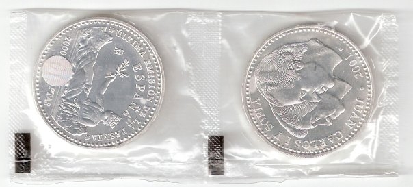 Lote 2 monedas �ltima emisi�n de la peseta 2000 ptas 2001 SC