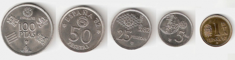 Lote 5 monedas Mundial de F�tbol Espa�a'82 (*1980) EBC