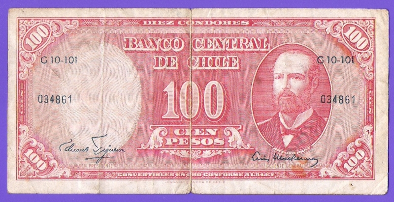 BANCO CENTRAL DE CHILE - CIEN PESOS - ARTURO PRAT. ( ANBERSO)