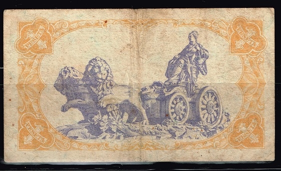Reverso de billete de 1 peseta de Rep�blica  Espa�ola