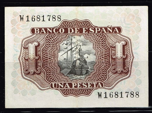 Reverso de billete de 1 peseta del Banco de Espa�a