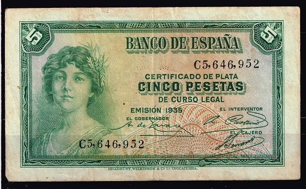 Anverso de billete de 5 pesetas del Banco de Espa�a