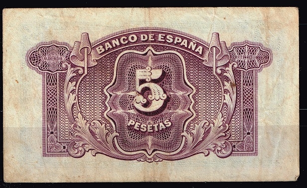 Reverso de billete de 5 pesetas del Banco de Espa�a