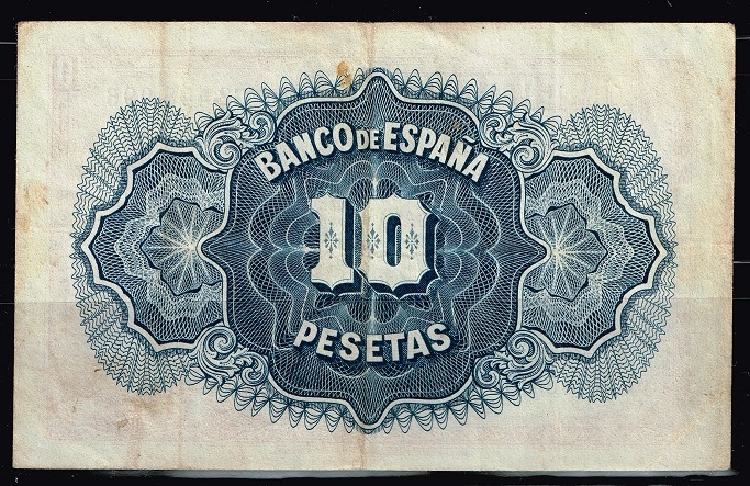 Reverso de billete de 10 pesetas del Banco de Espa�a