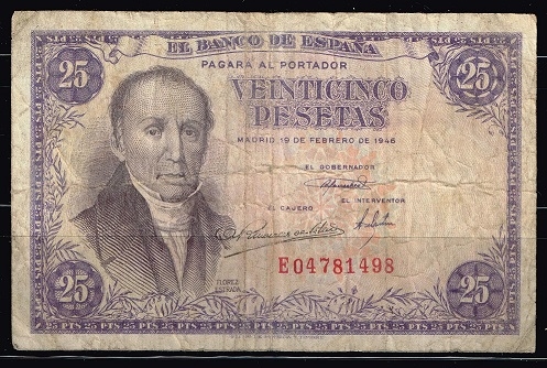 Anverso de billete de 25 pesetas del Banco de Espa�a