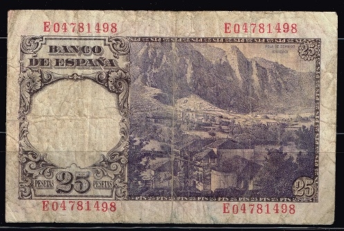 Reverso de billete de 25 pesetas del Banco de Espa�a