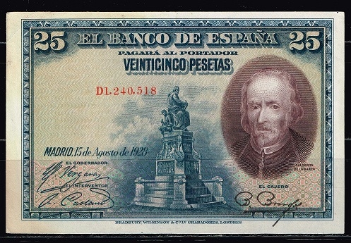 Anverso de billete de 25 pesetas del Banco de Espa�a